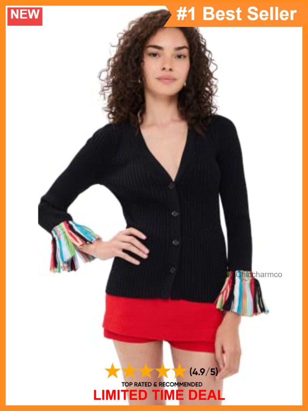 Women's Mid-Weight Stretch Knit Fringe Surplice Cardigan Long Sleeve